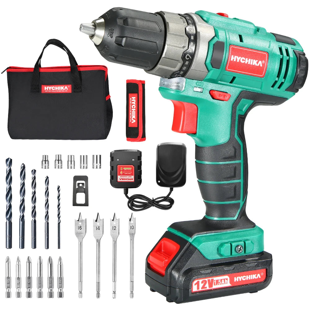 Taladro Atornillador HYCHIKA 12V | 30N·m, 2 Velocidades, 25 Accesorios y LED