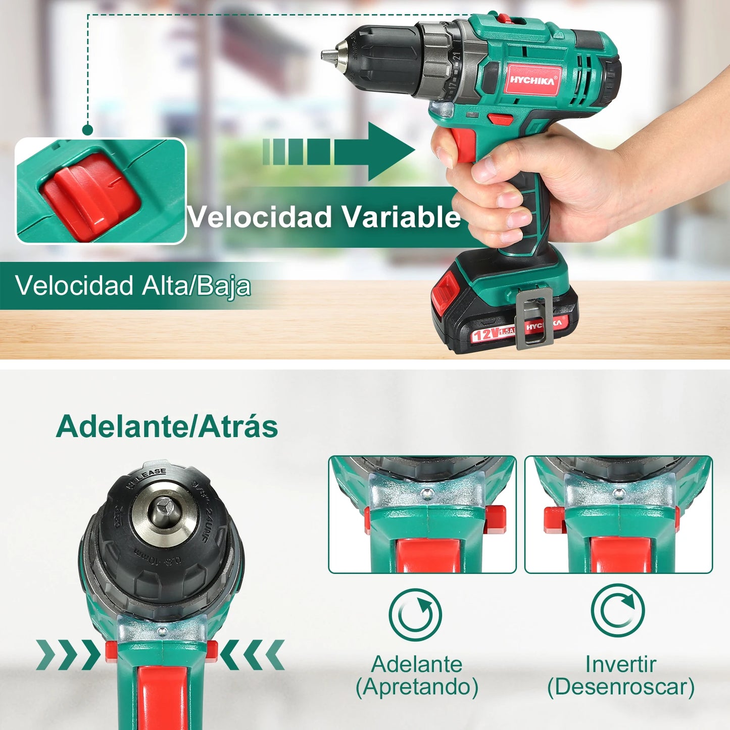 Taladro Atornillador HYCHIKA 12V | 30N·m, 2 Velocidades, 25 Accesorios y LED