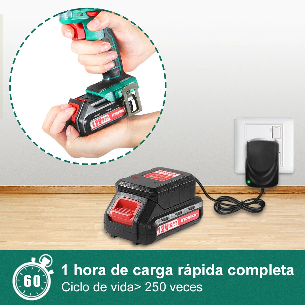 Taladro Atornillador HYCHIKA 12V | 30N·m, 2 Velocidades, 25 Accesorios y LED