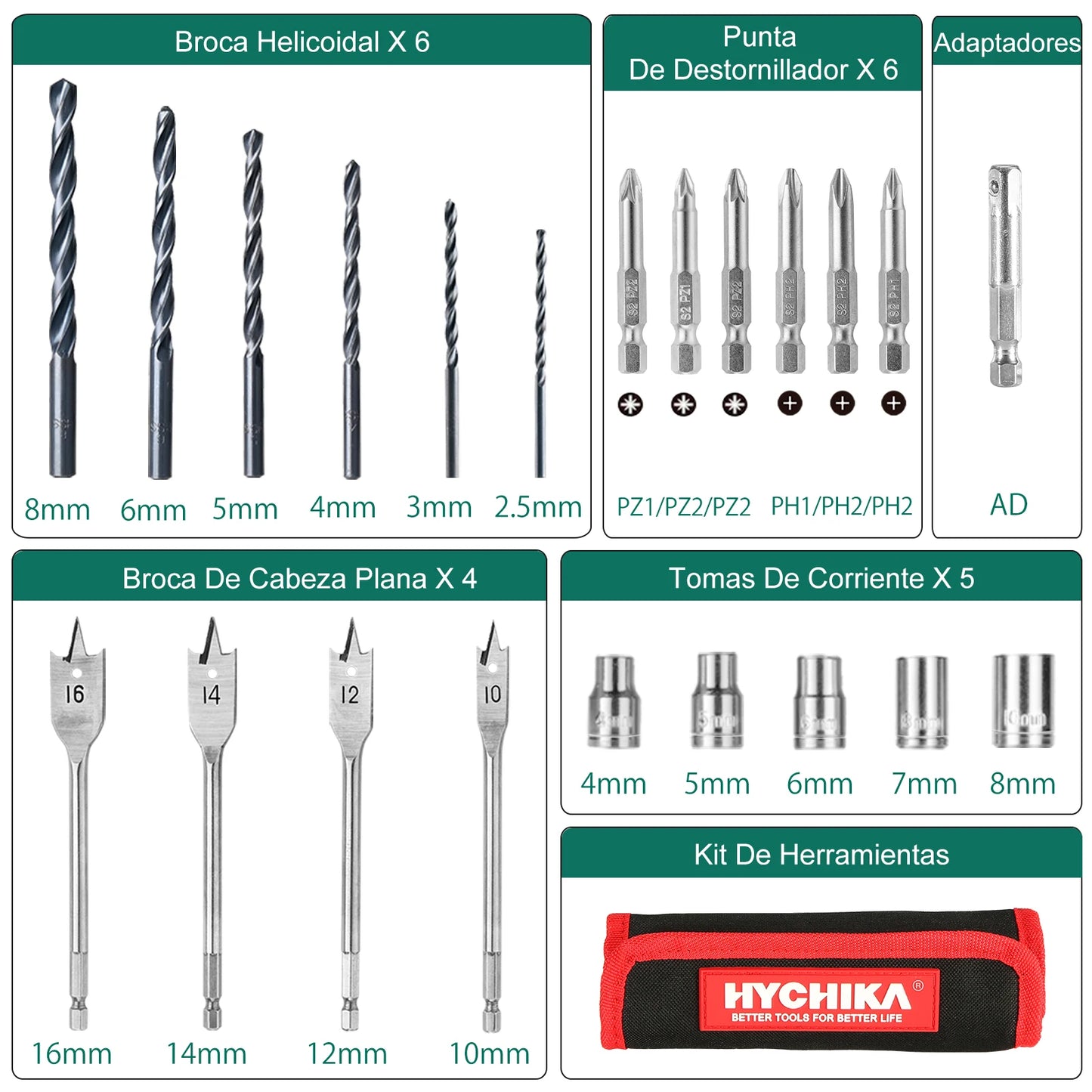 Taladro Atornillador HYCHIKA 12V | 30N·m, 2 Velocidades, 25 Accesorios y LED