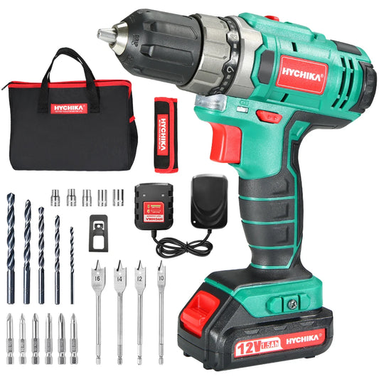 Taladro Atornillador HYCHIKA 12V | 30N·m, 2 Velocidades, 25 Accesorios y LED