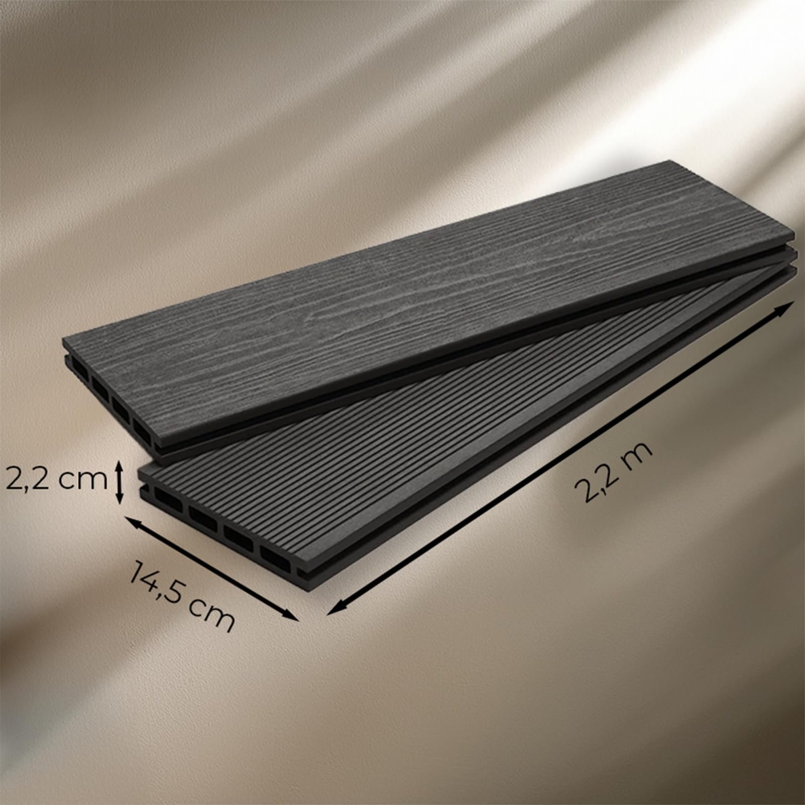 Lama Composite WPC 2,2 m Gris | Tarima Exterior Resistente y Antideslizante