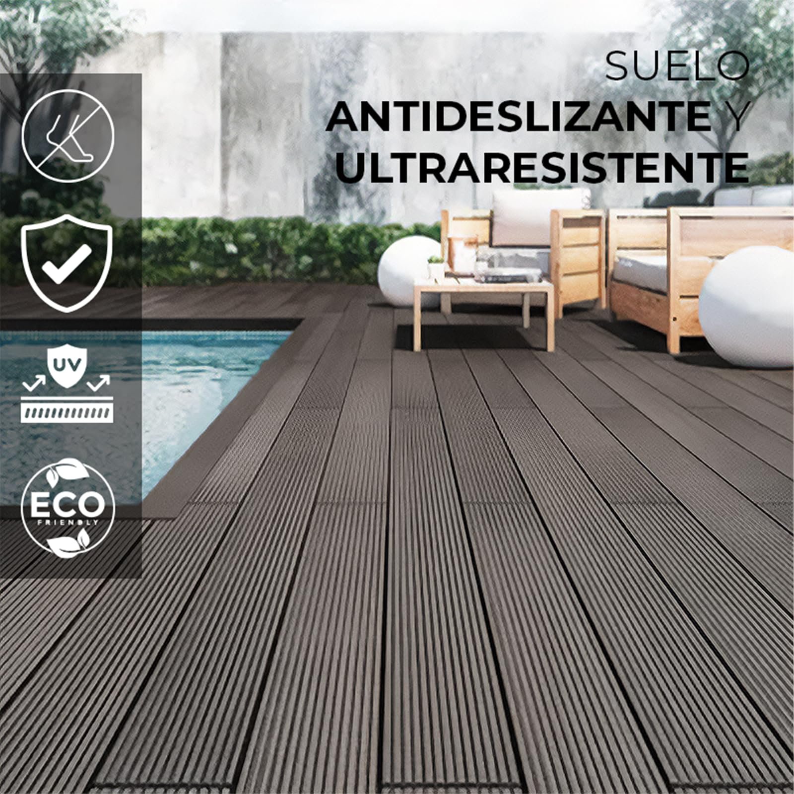 Lama Composite WPC 2,2 m Gris | Tarima Exterior Resistente y Antideslizante